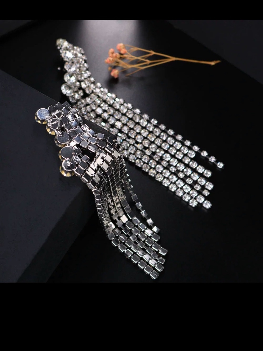 Crystal Fringe Drop Earrings - Silver Tone - Picture 5 of 7